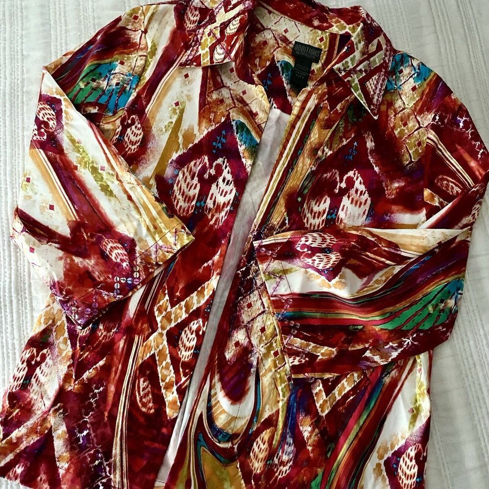 Additions By Chico's Sz 2 Large L Colorful Bright Open Front Jacket‎ Lightweight